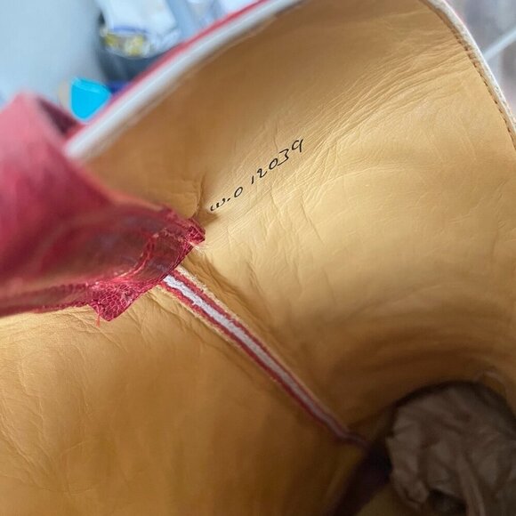 Rod Patrick Mens Cowboy Boots 14.5D Brown Mocha Bison Leather Square Toe Red Top - Picture 11 of 13